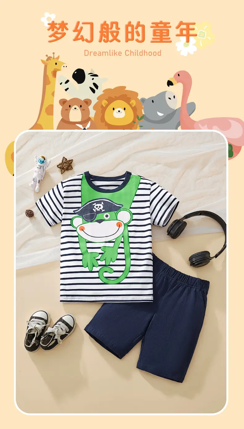 Kids Striped T-Shirt & Shorts Set Navy White 2025 — feature 7
