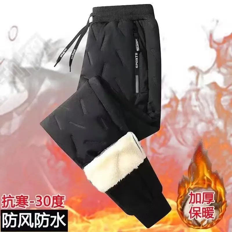 Winter Men's Black Fleece Sweatpants Warm Waterproof