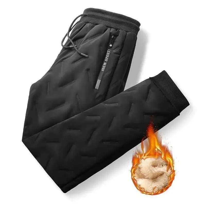 Winter Men's Black Fleece Sweatpants Warm Waterproof