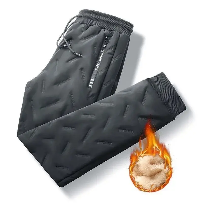 Winter Men's Black Fleece Sweatpants Warm Waterproof