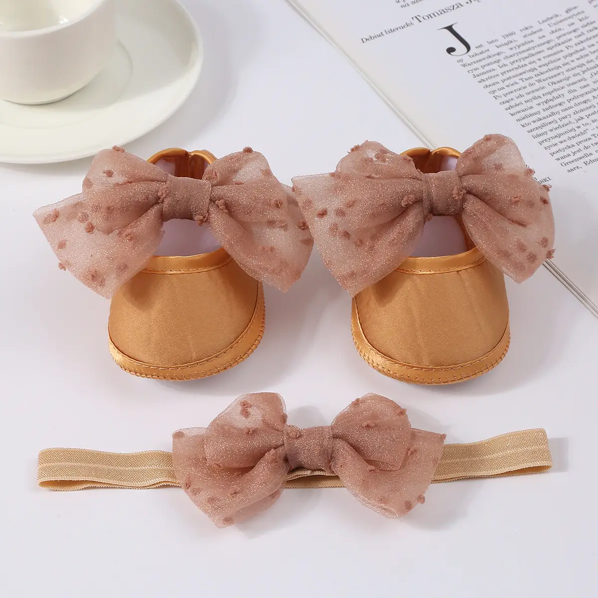 Baby Bow Hair Shoes Yellow New Princess Dress