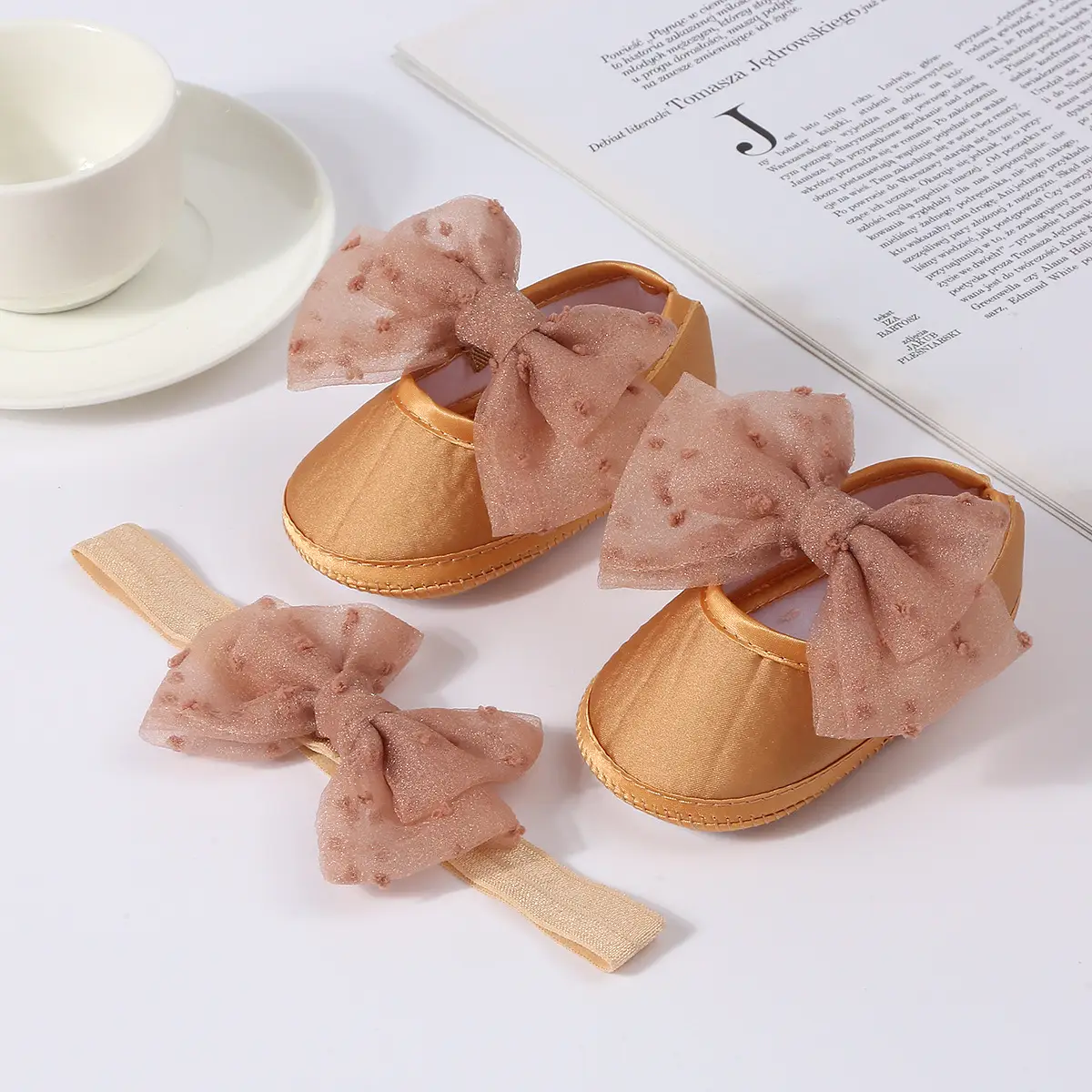 Baby Bow Hair Shoes Yellow New Princess Dress