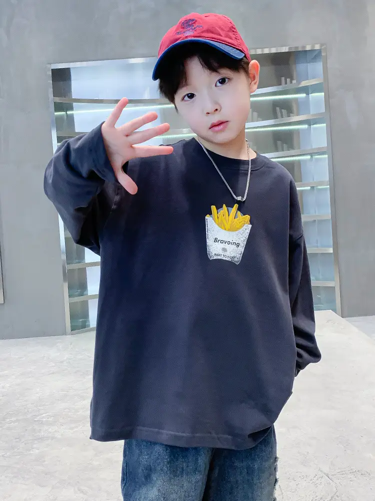 Spring Medium Large Boys White T-Shirt with Crown Print - Image 3