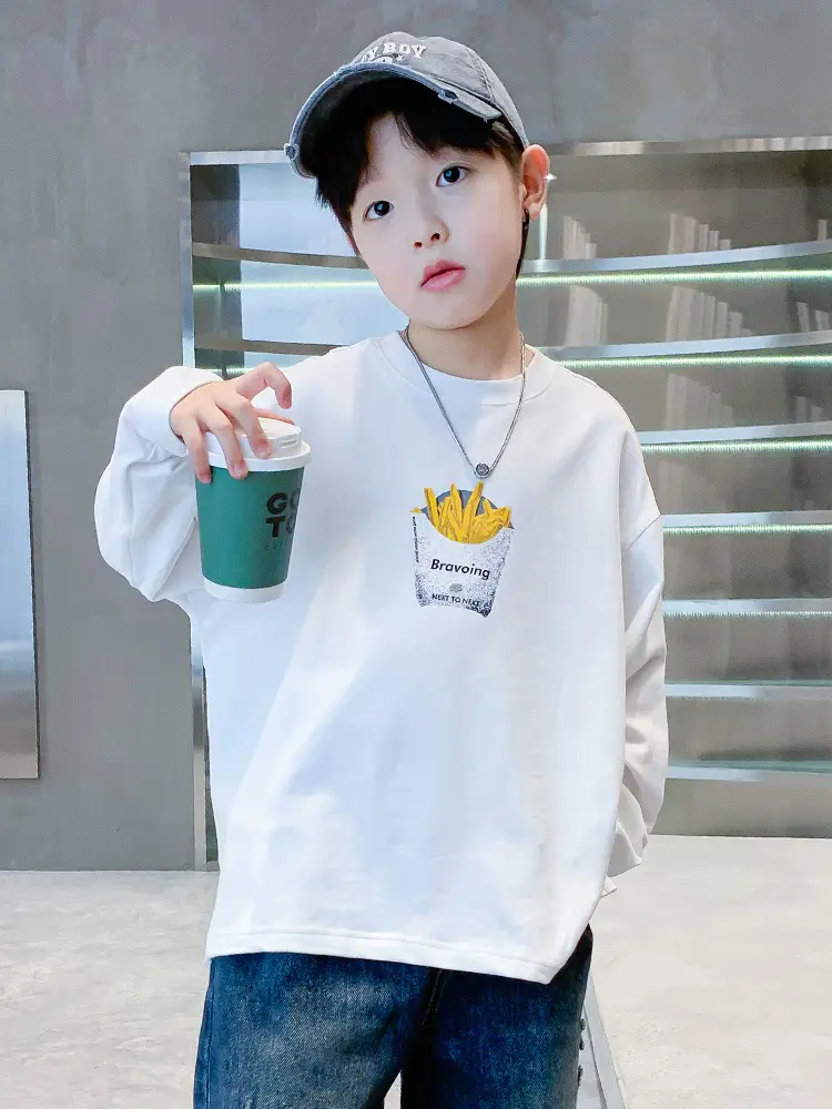 Spring Medium Large Boys White T-Shirt with Crown Print - Image 4