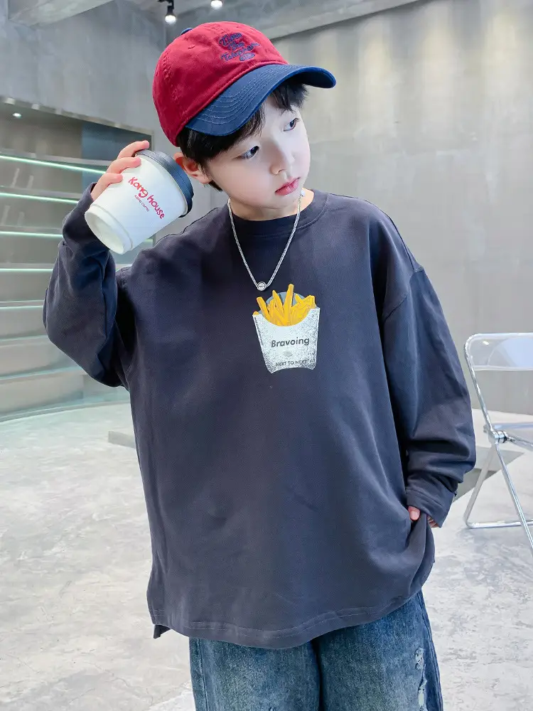 Spring Medium Large Boys White T-Shirt with Crown Print - Image 5