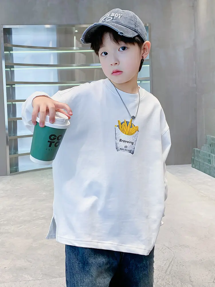 Spring Medium Large Boys White T-Shirt with Crown Print - Image 6
