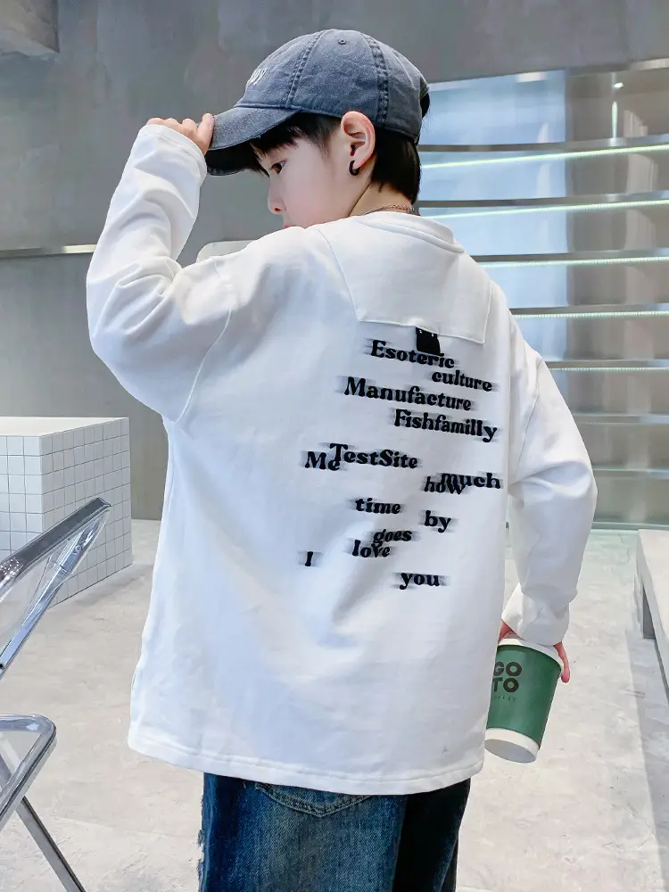 Spring Medium Large Boys White T-Shirt with Crown Print - Image 7
