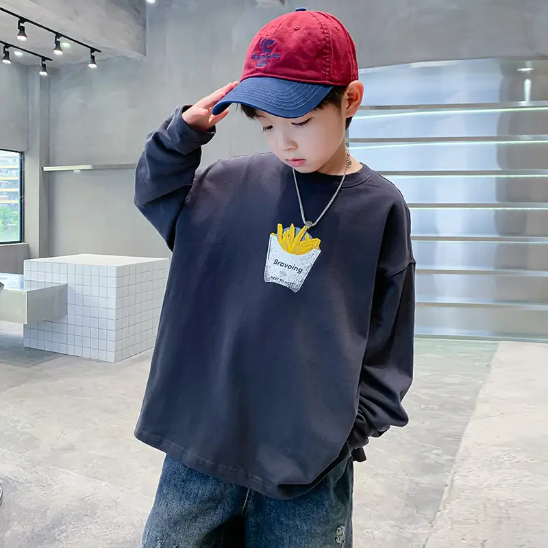 Spring Medium Large Boys White T-Shirt with Crown Print — feature 1