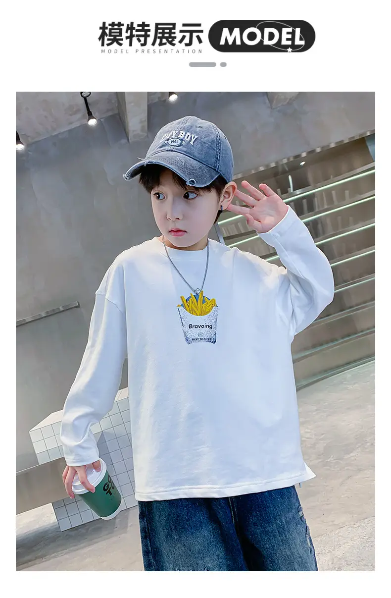 Spring Medium Large Boys White T-Shirt with Crown Print — feature 13