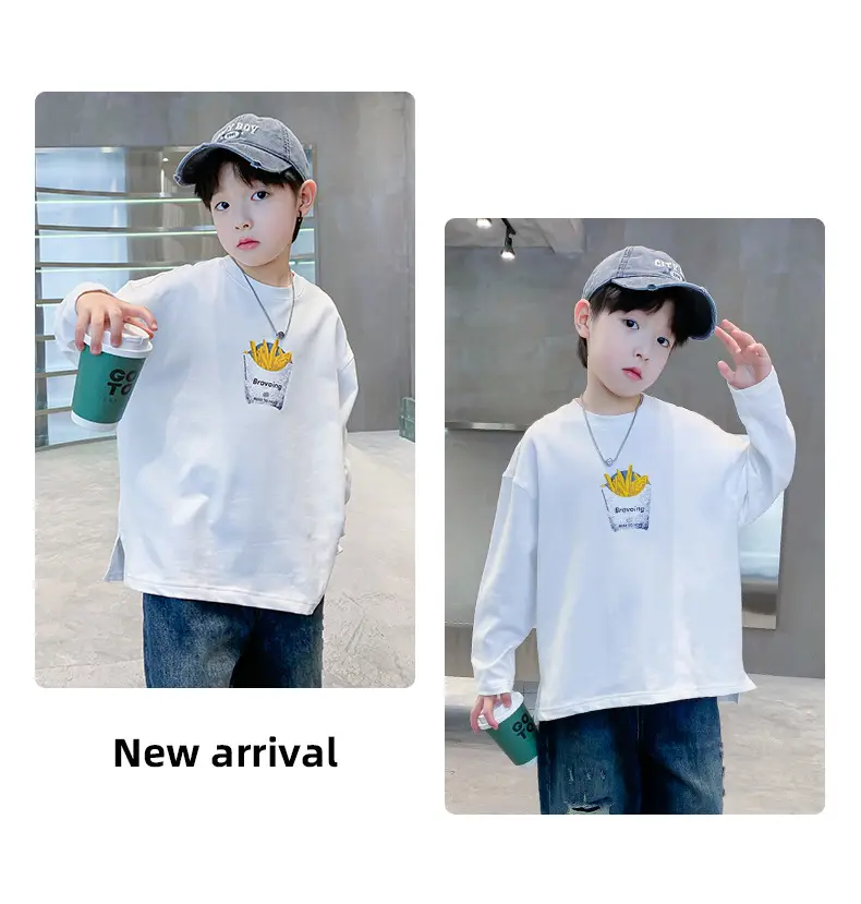 Spring Medium Large Boys White T-Shirt with Crown Print — feature 15
