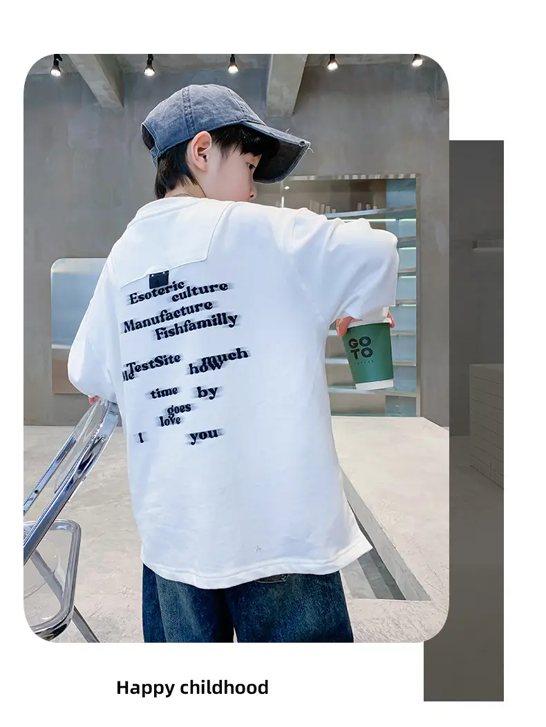 Spring Medium Large Boys White T-Shirt with Crown Print — feature 16