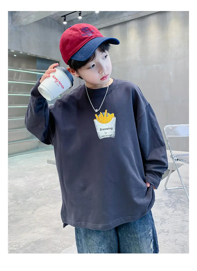 Spring Medium Large Boys White T-Shirt with Crown Print — feature 19