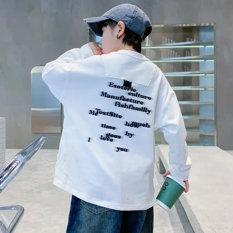 Spring Medium Large Boys White T-Shirt with Crown Print — feature 2