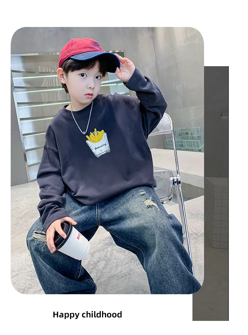 Spring Medium Large Boys White T-Shirt with Crown Print — feature 22