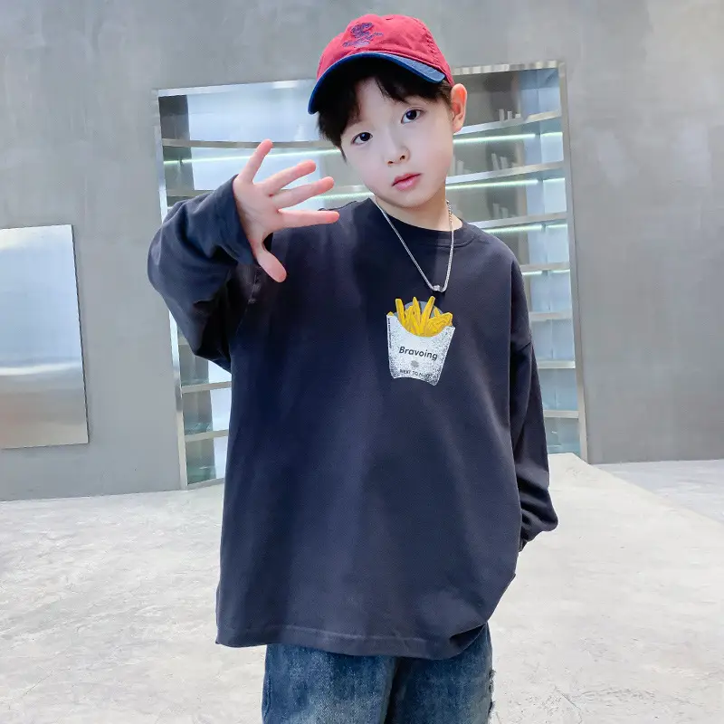 Spring Medium Large Boys White T-Shirt with Crown Print - Image 2