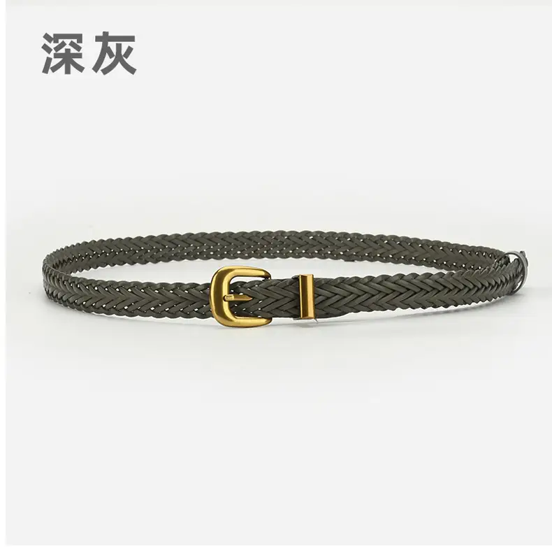 Black Handwoven Belted Dress with Gold Buckle — feature 10