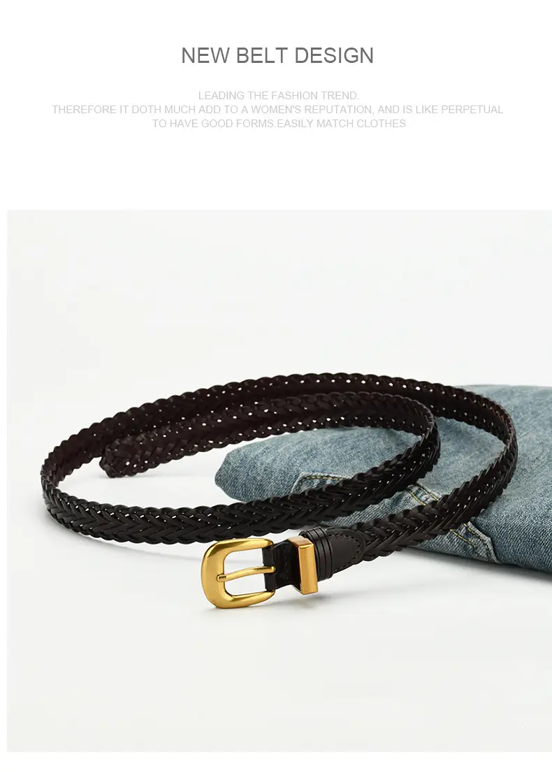 Black Handwoven Belted Dress with Gold Buckle — feature 14
