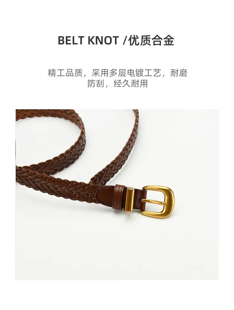 Black Handwoven Belted Dress with Gold Buckle — feature 6