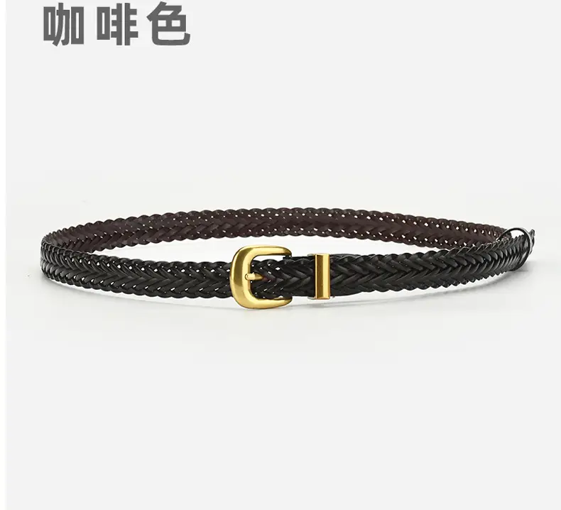Black Handwoven Belted Dress with Gold Buckle — feature 8