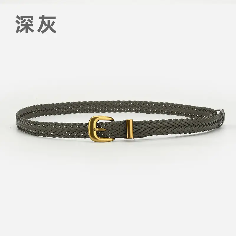 Black Handwoven Belted Dress with Gold Buckle - Image 2