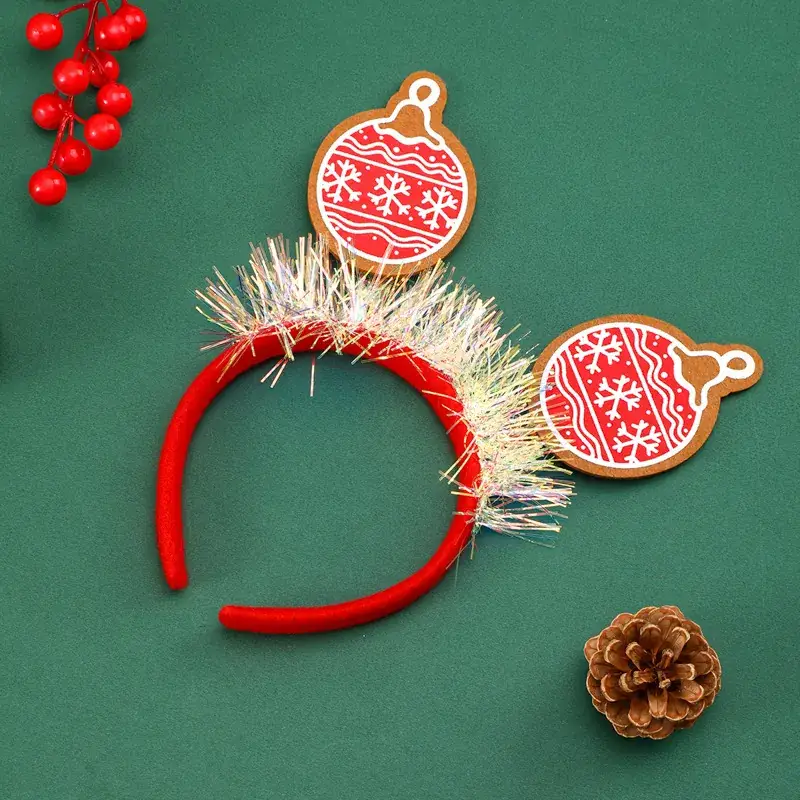 Christmas Cartoon Headbands Red Gold Party Decor - Image 2