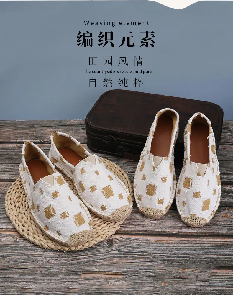 New Factory Direct Fashion Casual Men's and Women's Shoes Straw Shoes Fisherman Slip-on Canvas Breathable Lazy Shoes — feature 3