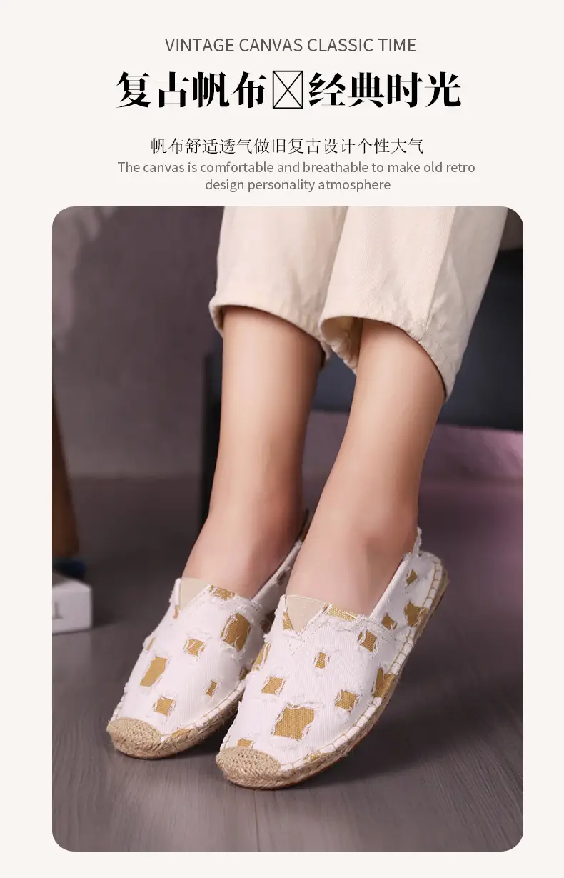 New Factory Direct Fashion Casual Men's and Women's Shoes Straw Shoes Fisherman Slip-on Canvas Breathable Lazy Shoes — feature 5