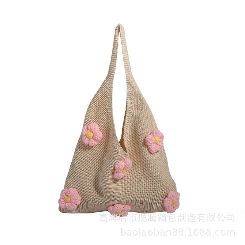 Women's Handmade Floral Yarn Shoulder Bag Large Capacity - Image 8