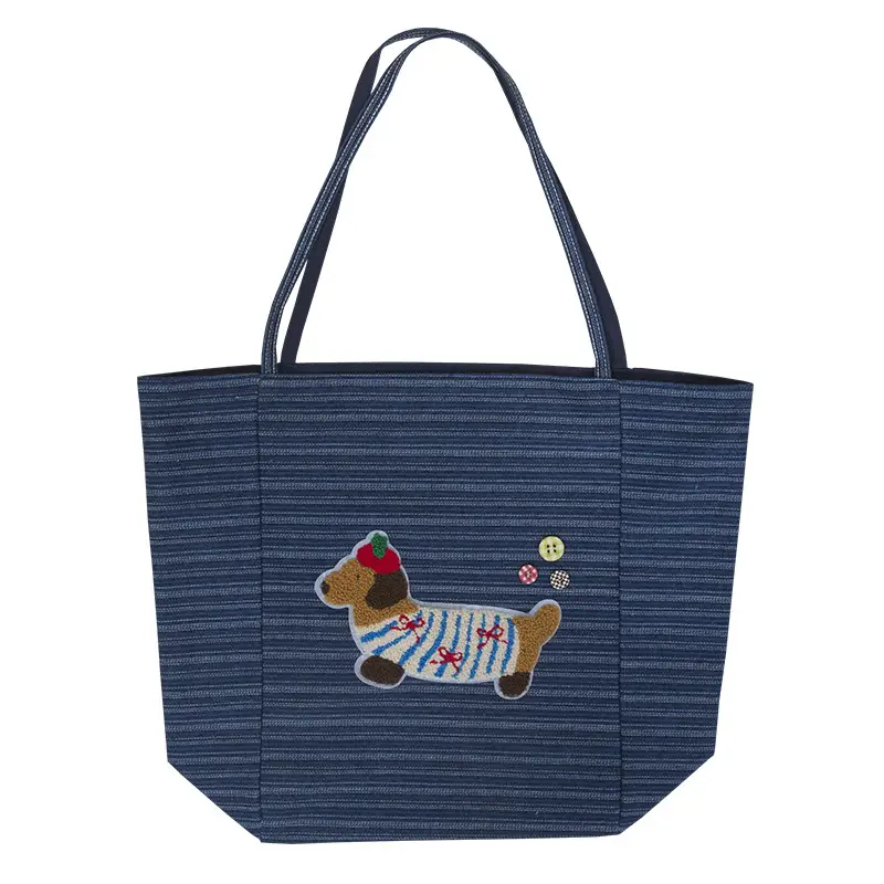Women Striped Denim Shoulder Bag Large Capacity Casual Tote - Image 6