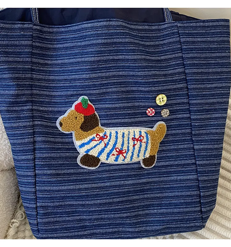 Women Striped Denim Shoulder Bag Large Capacity Casual Tote — feature 10