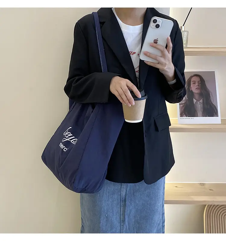 Women Striped Denim Shoulder Bag Large Capacity Casual Tote — feature 16