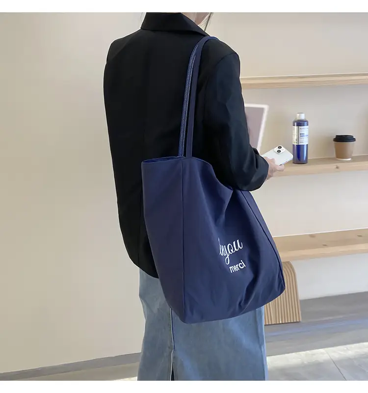 Women Striped Denim Shoulder Bag Large Capacity Casual Tote — feature 17