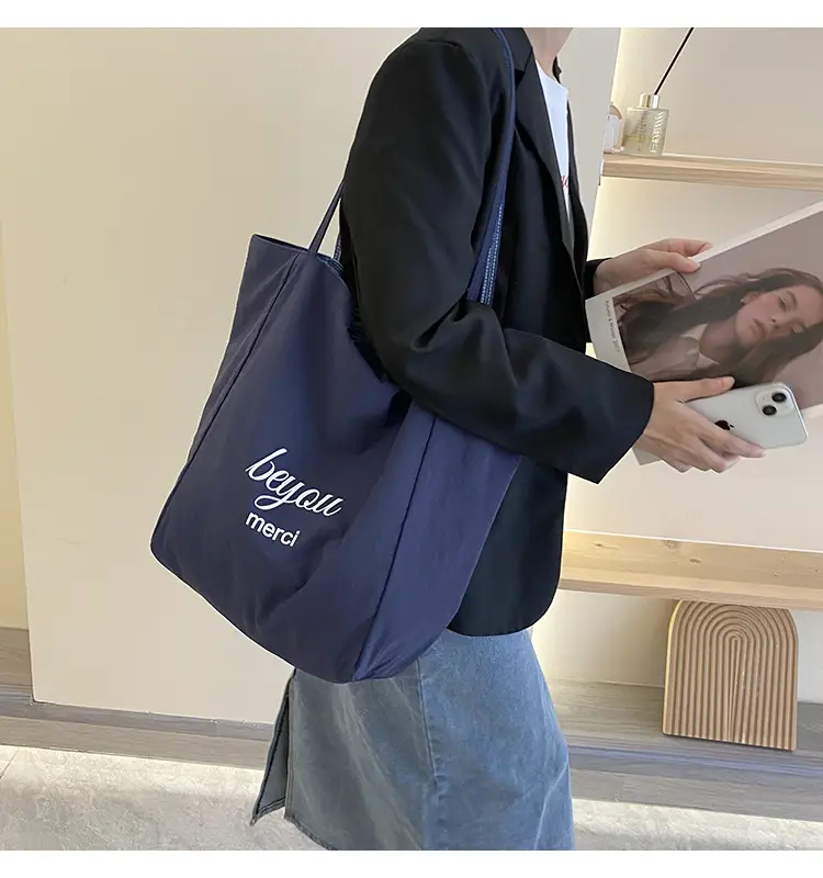 Women Striped Denim Shoulder Bag Large Capacity Casual Tote — feature 18