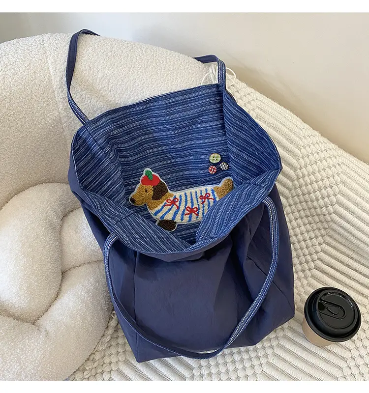 Women Striped Denim Shoulder Bag Large Capacity Casual Tote — feature 5