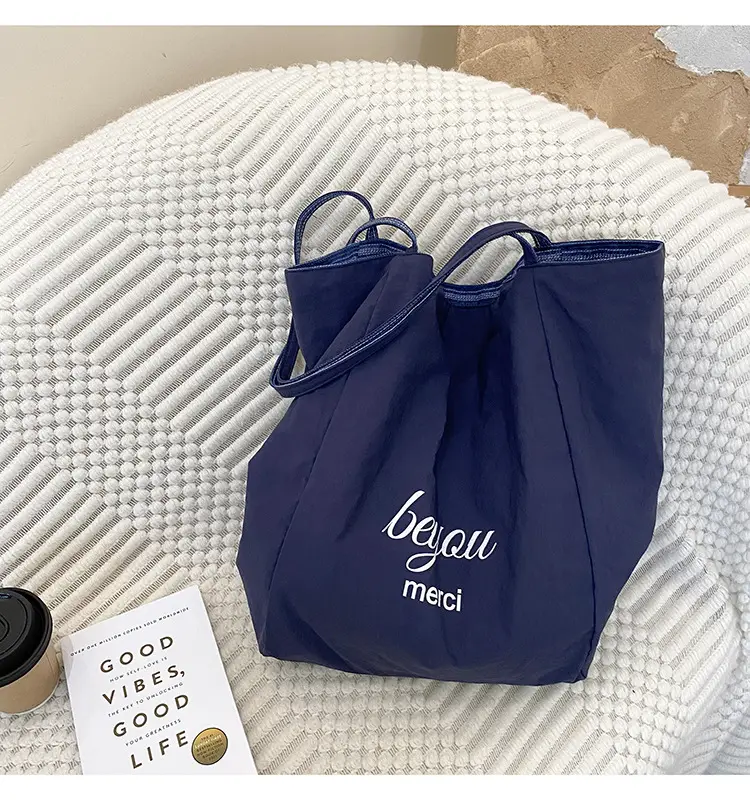 Women Striped Denim Shoulder Bag Large Capacity Casual Tote — feature 8