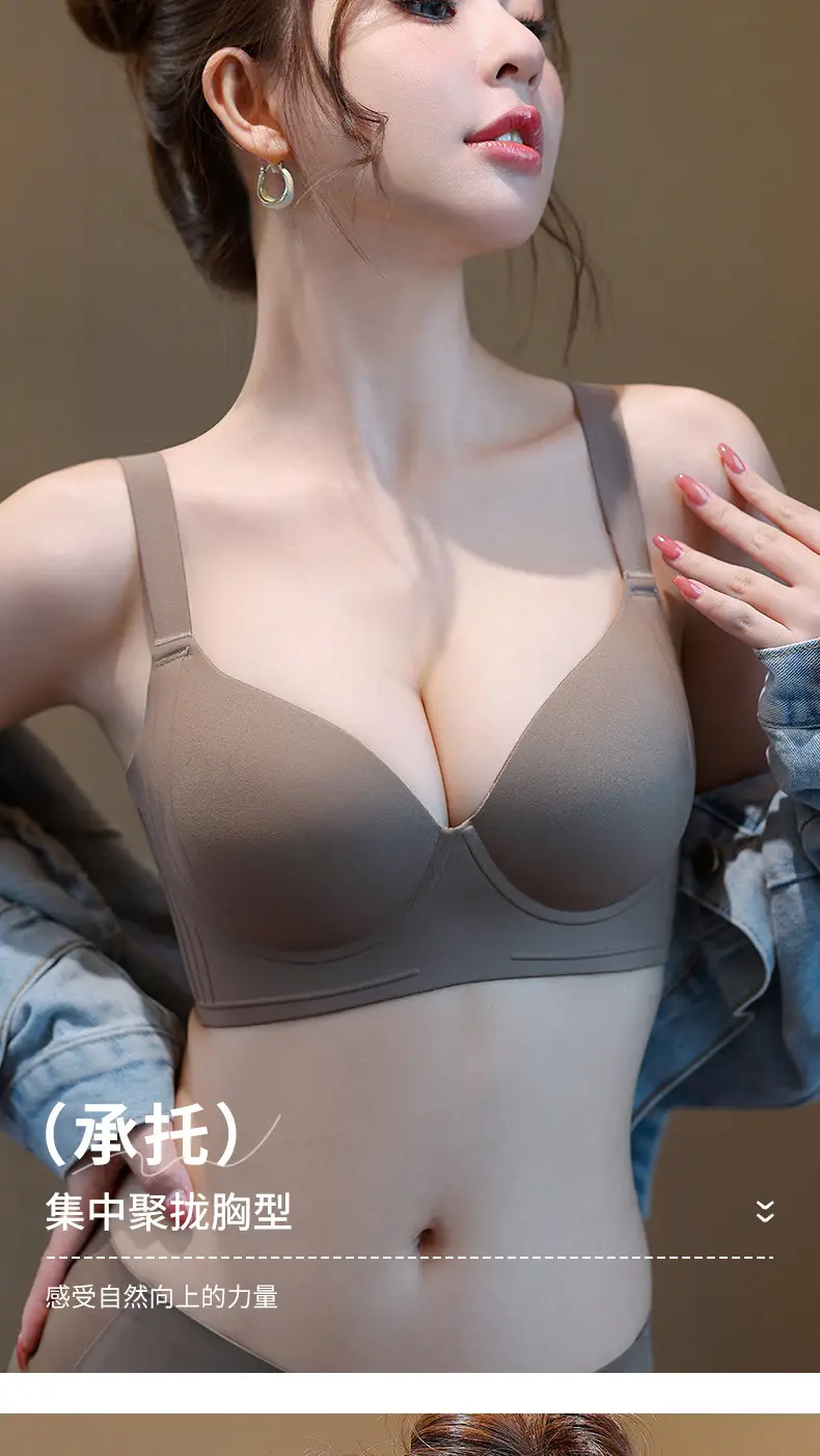 Original plus size Underwear Women's Big Chest Shown Small Lending and Tucked-up Auxilary Breast Anti-expansion Thin Text Bra European and American Cross-border — feature 11
