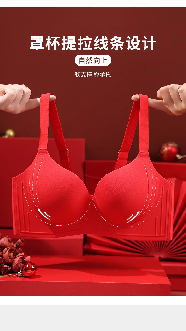 Original plus size Underwear Women's Big Chest Shown Small Lending and Tucked-up Auxilary Breast Anti-expansion Thin Text Bra European and American Cross-border — feature 3