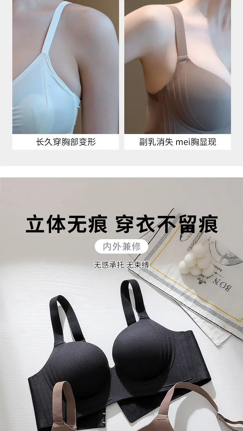 Original plus size Underwear Women's Big Chest Shown Small Lending and Tucked-up Auxilary Breast Anti-expansion Thin Text Bra European and American Cross-border — feature 8