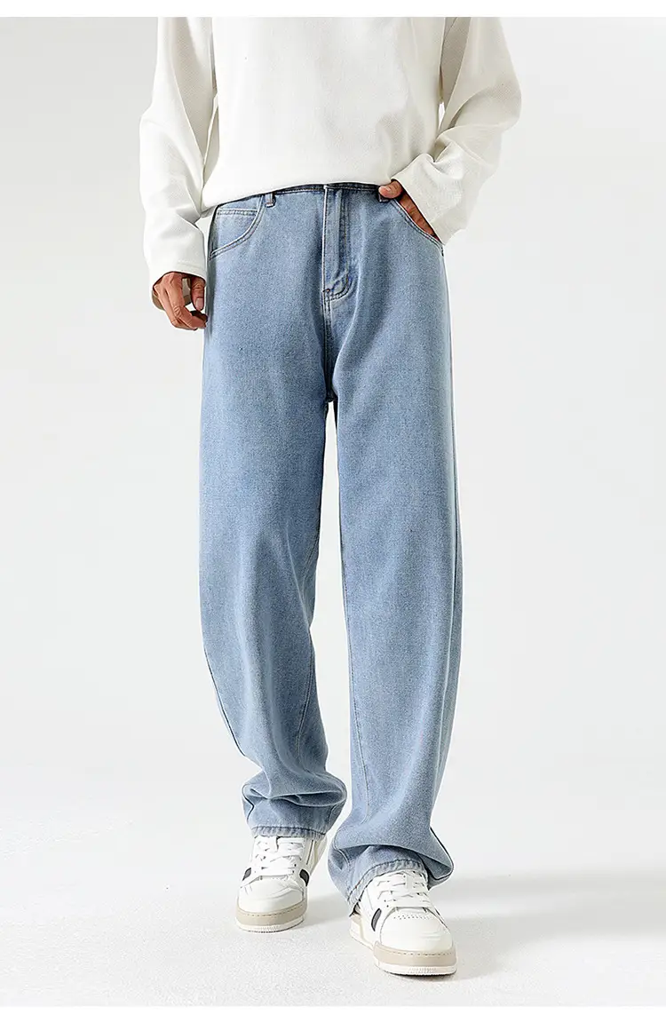 Men's Dark Blue Wide Leg Jeans High End Street Fashion — feature 10