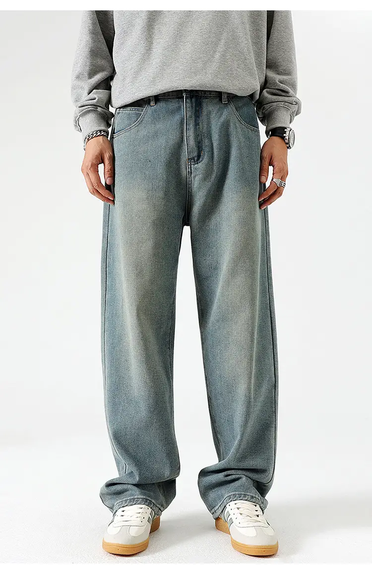 Men's Dark Blue Wide Leg Jeans High End Street Fashion — feature 11