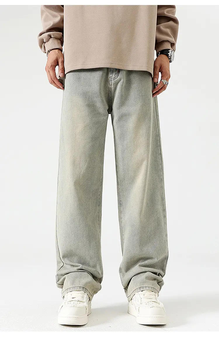 Men's Dark Blue Wide Leg Jeans High End Street Fashion — feature 12