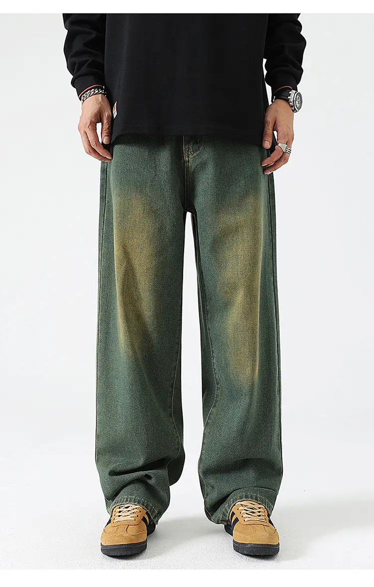 Men's Dark Blue Wide Leg Jeans High End Street Fashion — feature 13