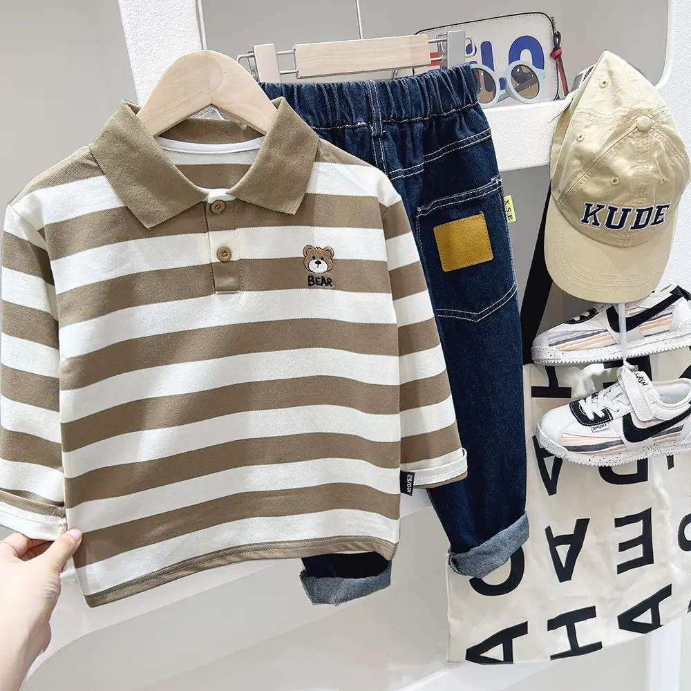 Boys' Striped Polo Shirt Long Sleeve Spring Autumn Wear - Image 6