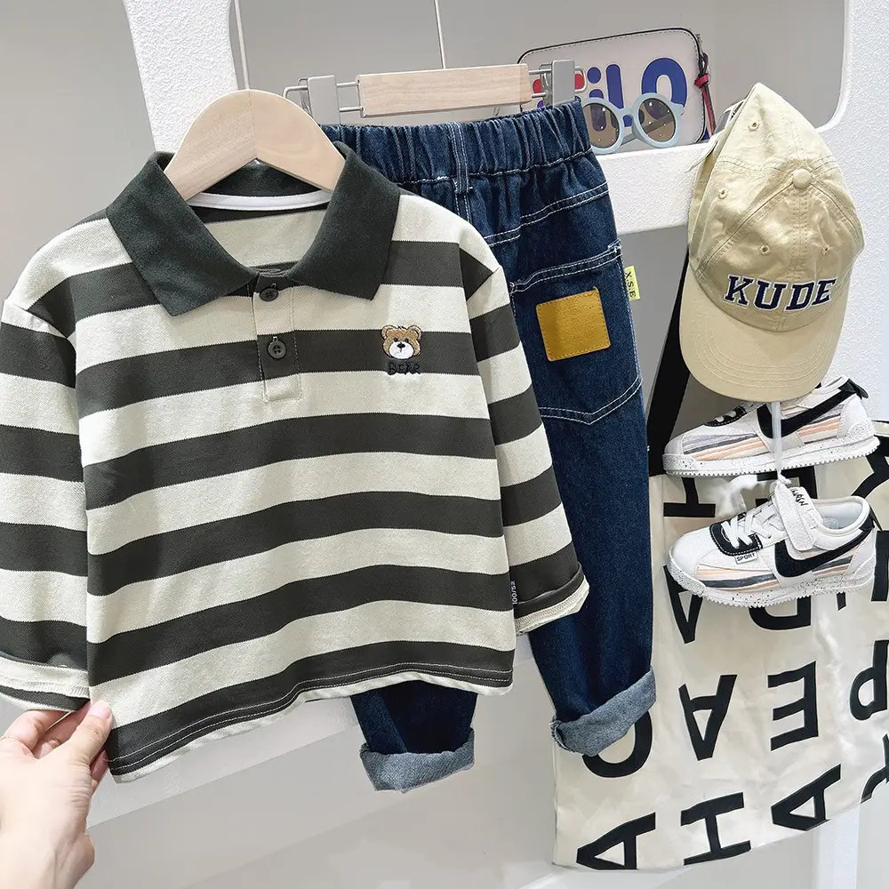 Boys' Striped Polo Shirt Long Sleeve Spring Autumn Wear - Image 7