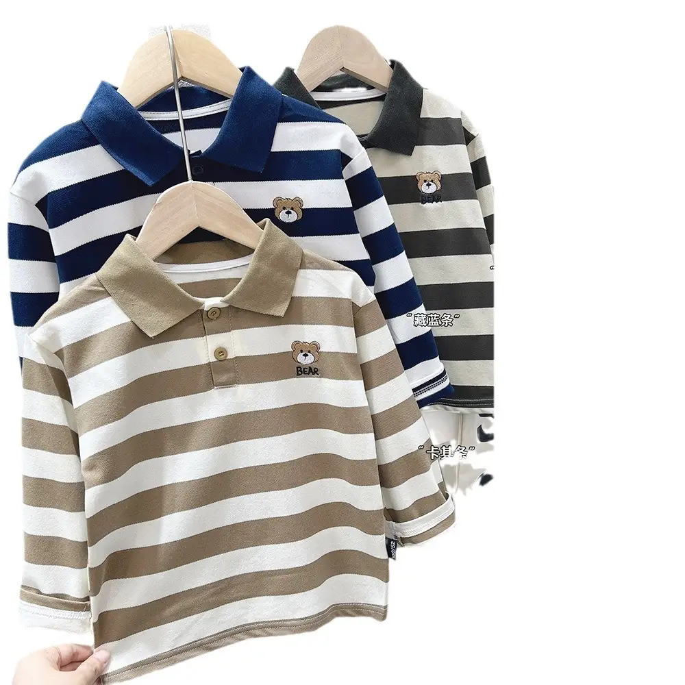 Boys' Striped Polo Shirt Long Sleeve Spring Autumn Wear - Image 8
