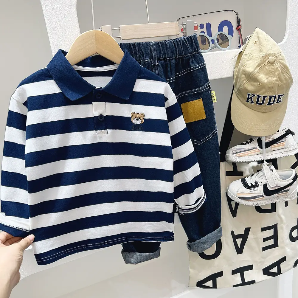 Boys' Striped Polo Shirt Long Sleeve Spring Autumn Wear — feature 3