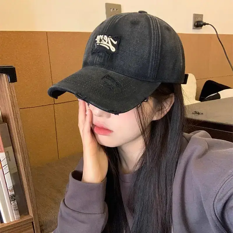 Women's Red Embroidered Baseball Cap with Sunshade - Image 9