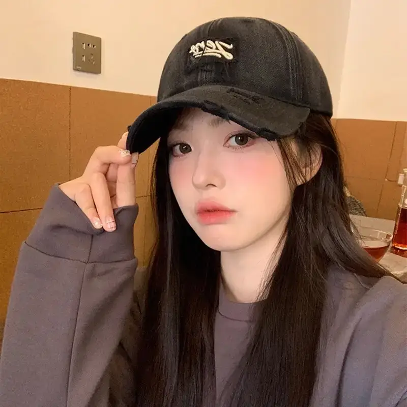 Women's Red Embroidered Baseball Cap with Sunshade - Image 10