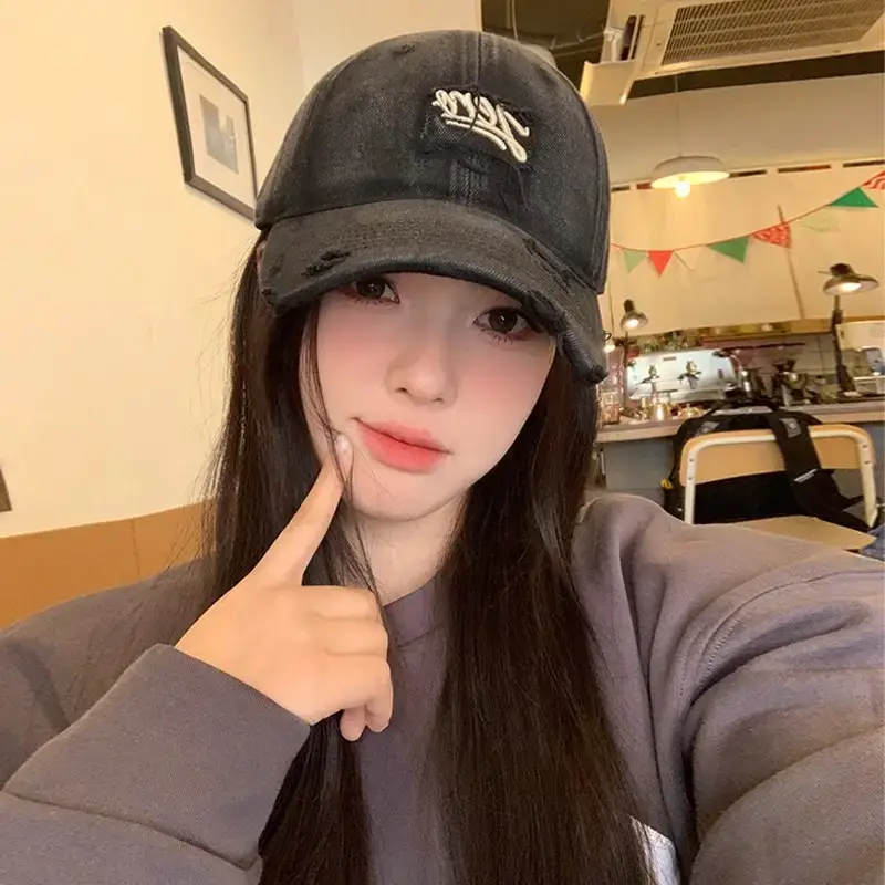 Women's Red Embroidered Baseball Cap with Sunshade - Image 11