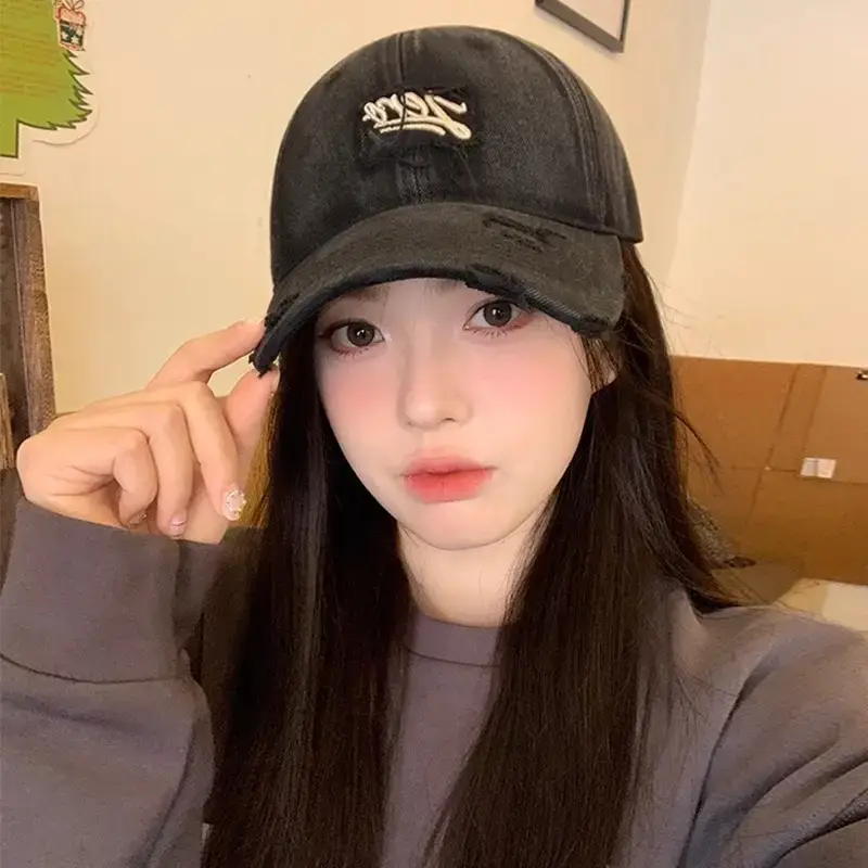 Women's Red Embroidered Baseball Cap with Sunshade - Image 12